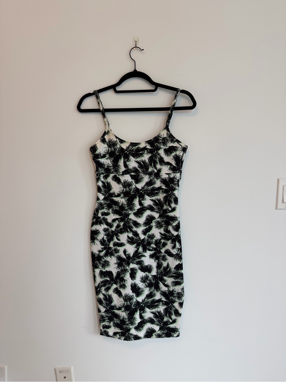 Torn by Ronny Kobo Black & White Palm-Print Slip Dress